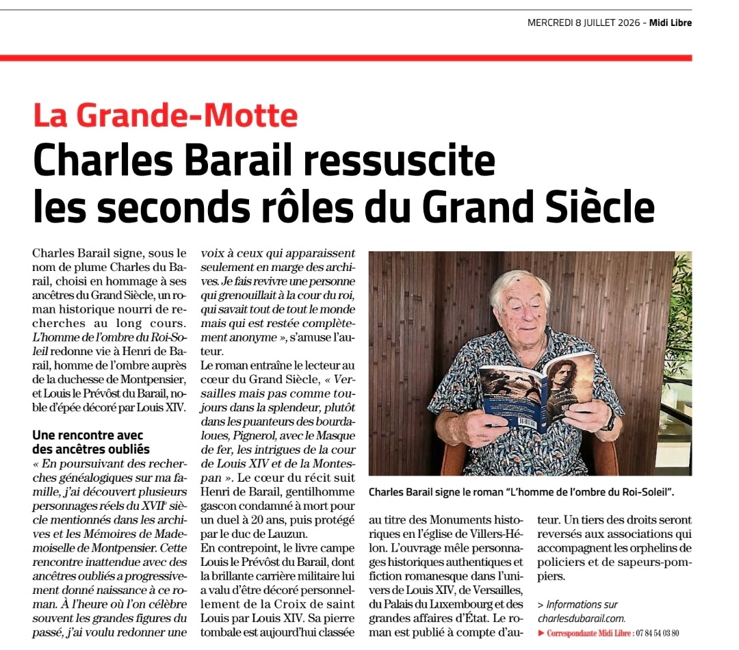 Article Midi Libre du 8 juillet 2026 : Charles Barail ressuscite les seconds rôles du Grand Siècle